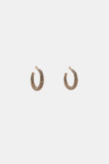 RHINESTONE HOOP EARRINGS - Golden by Zara - Image 3