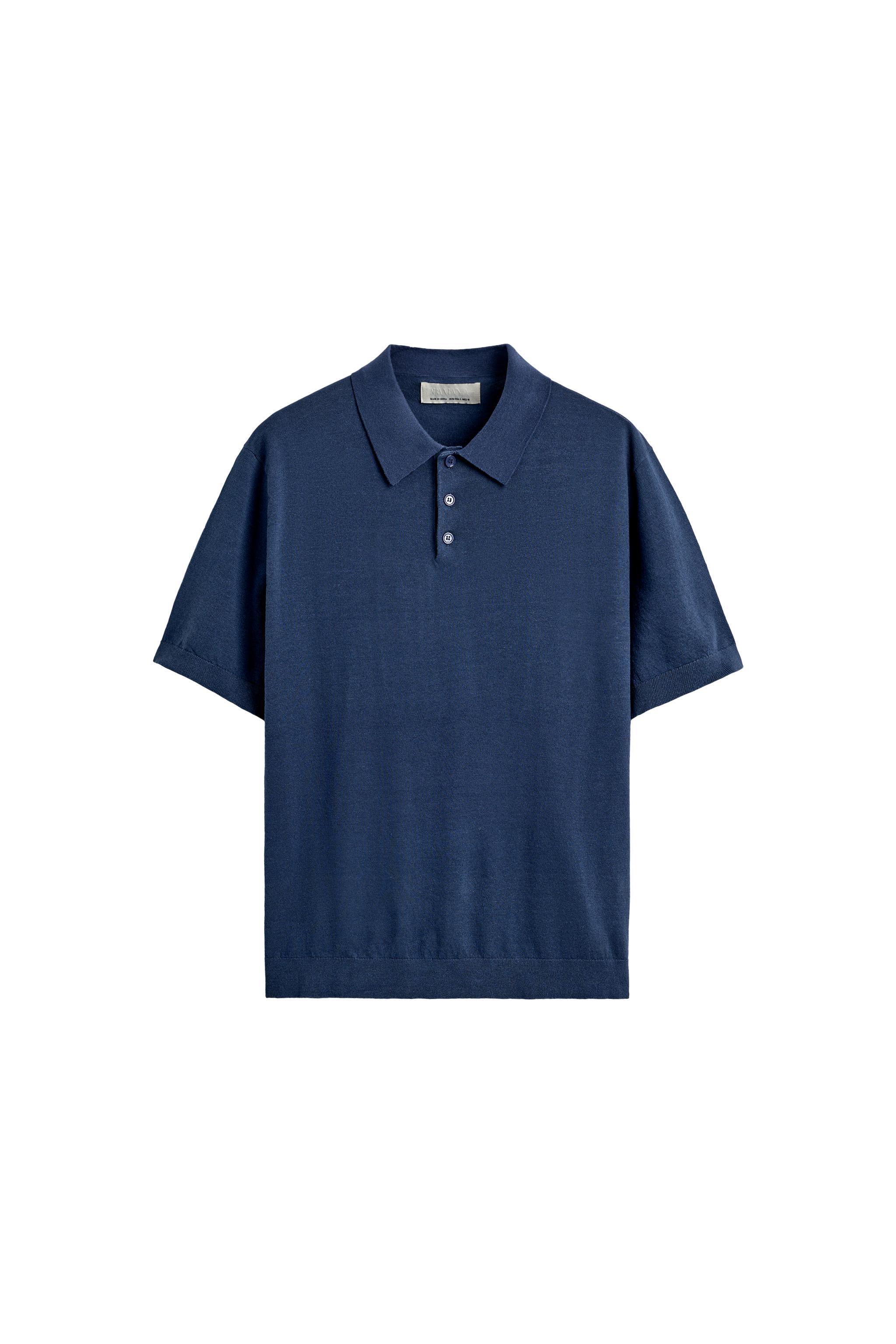 HEMP-COTTON KNIT POLO - Navy blue | ZARA Canada
