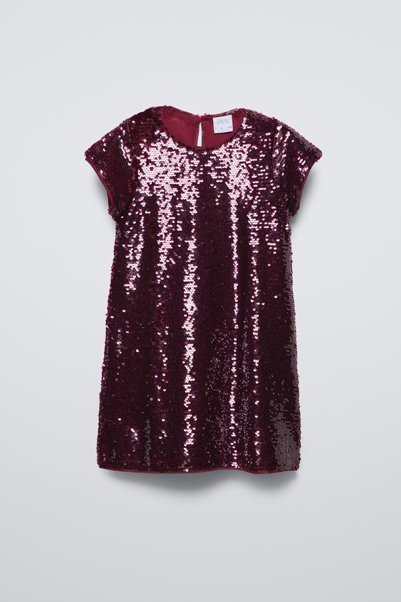 SEQUINNED DRESS Burgundy ZARA Spain