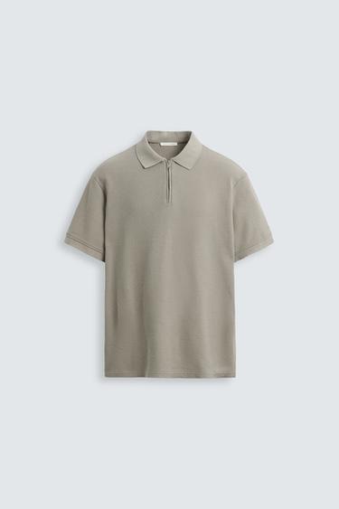QUARTER-ZIP POLO SHIRT - camel by Zara