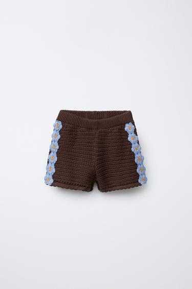 Zara DAISY KNIT SHORTS - Chocolate