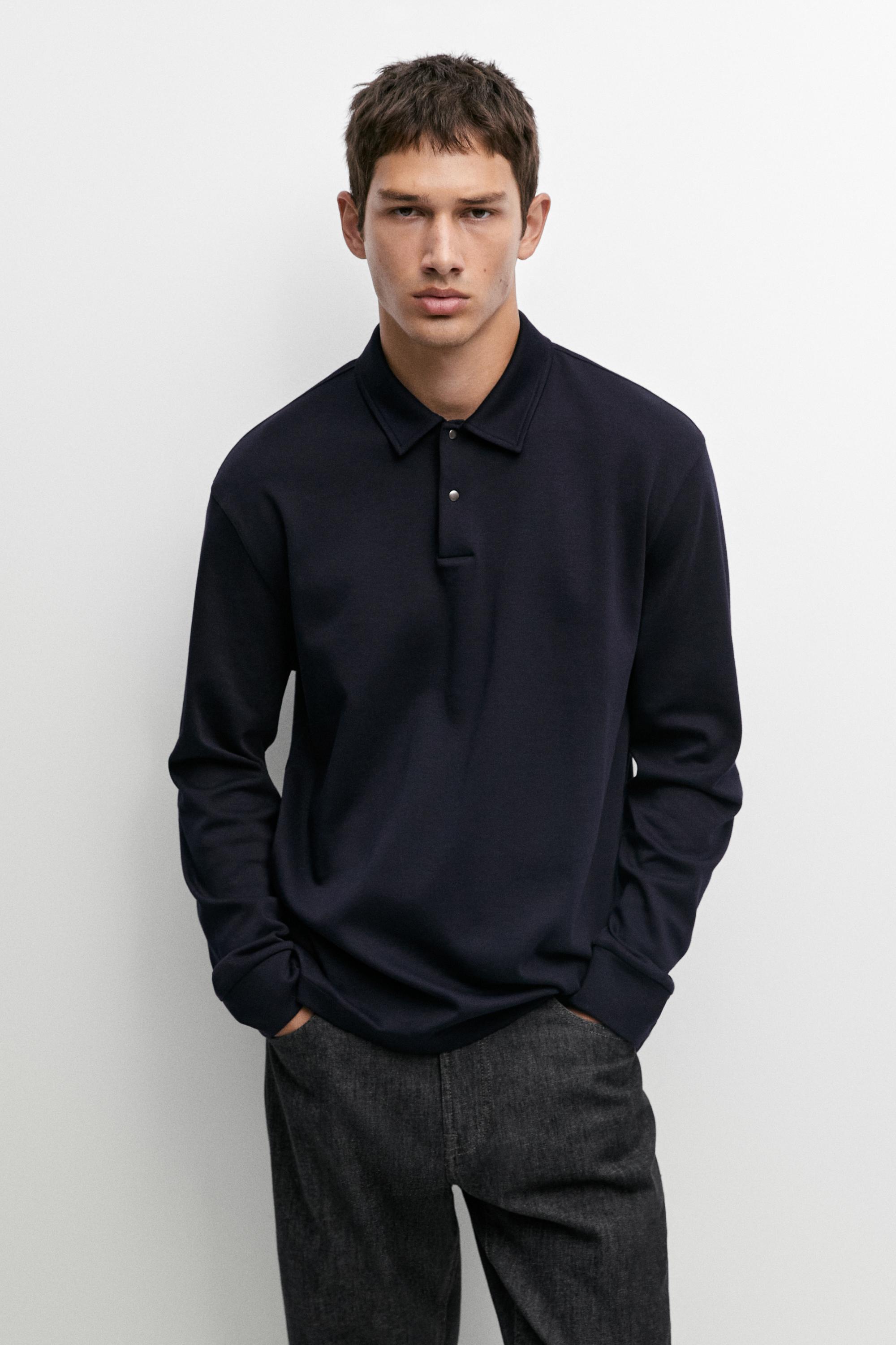 100% cotton long sleeve polo shirt — Ink blue