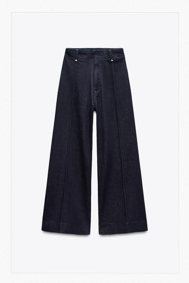 JEANS ZW COLLECTION TAILORED WIDE LEG بسرج عال - أزرق by Zara