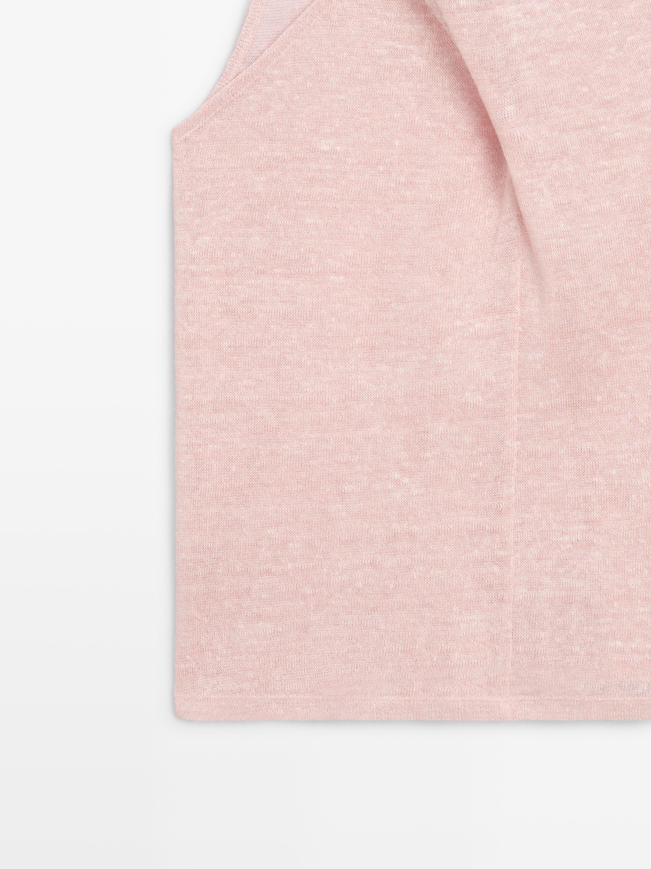 Linen blend top with surplice neckline