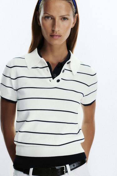 TOP POLO TRICOT KORTE MOUWEN - gestreept van Zara