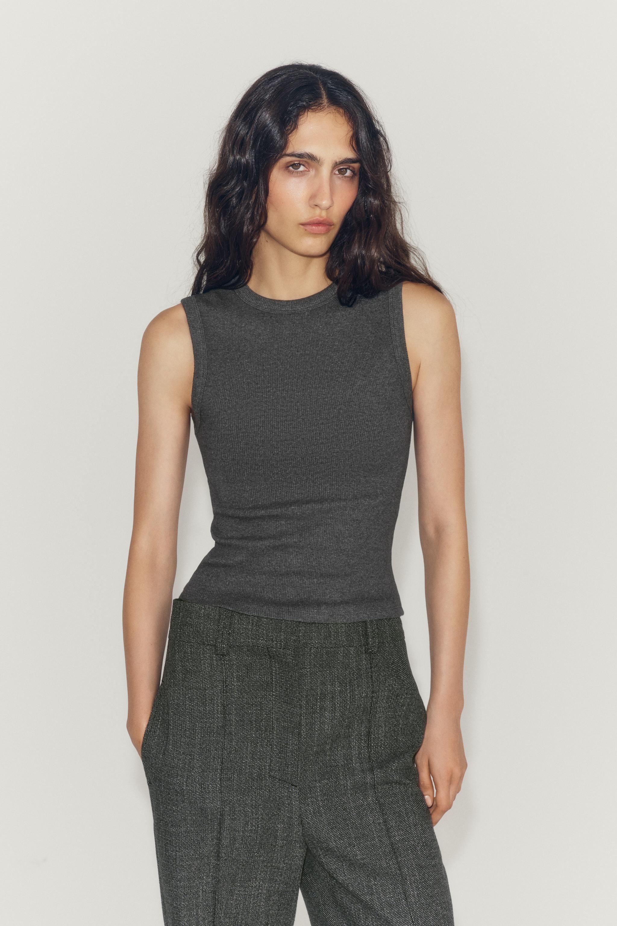 RIBBED TANK TOP — Gray marl