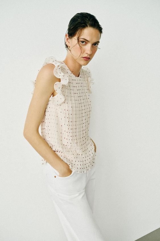 TOP LUNARES VOLANTES - Crudo / Granate de Zara - Imagen 0