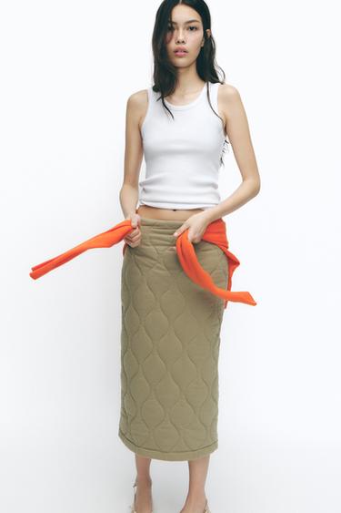 PADDED MIDI SKIRT - mid khaki by Zara - Image 2