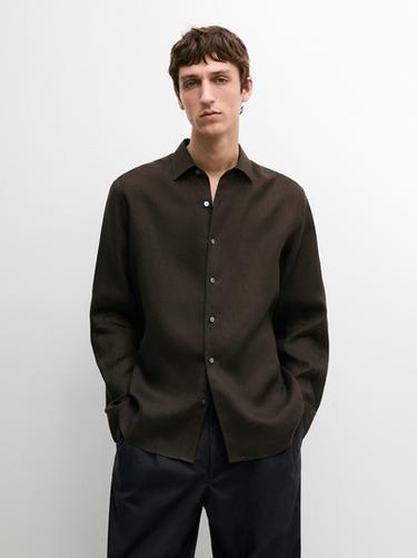 Zara Extra fine regular fit linen shirt - Brown
