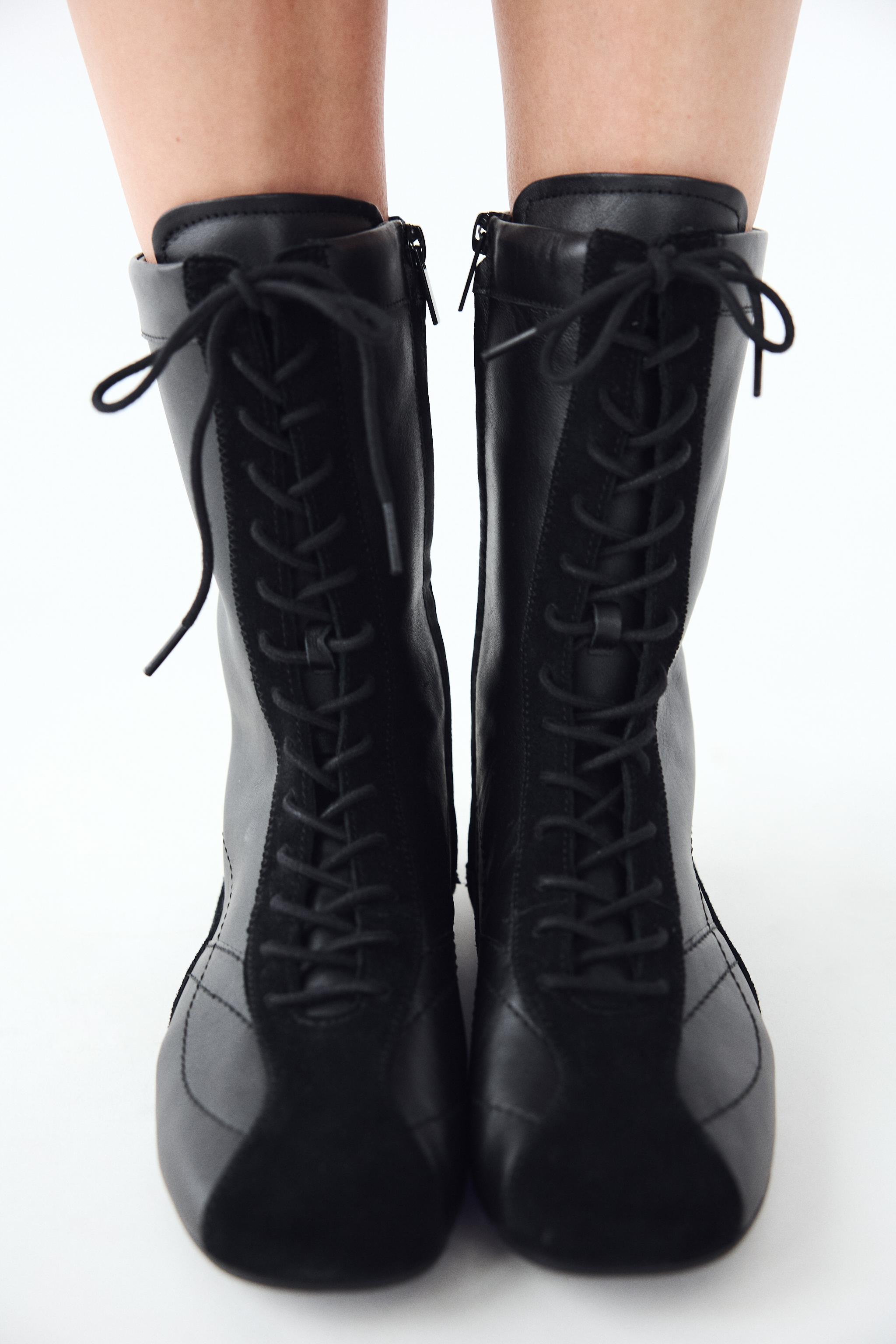 FLAT LEATHER LACE UP ANKLE BOOTS