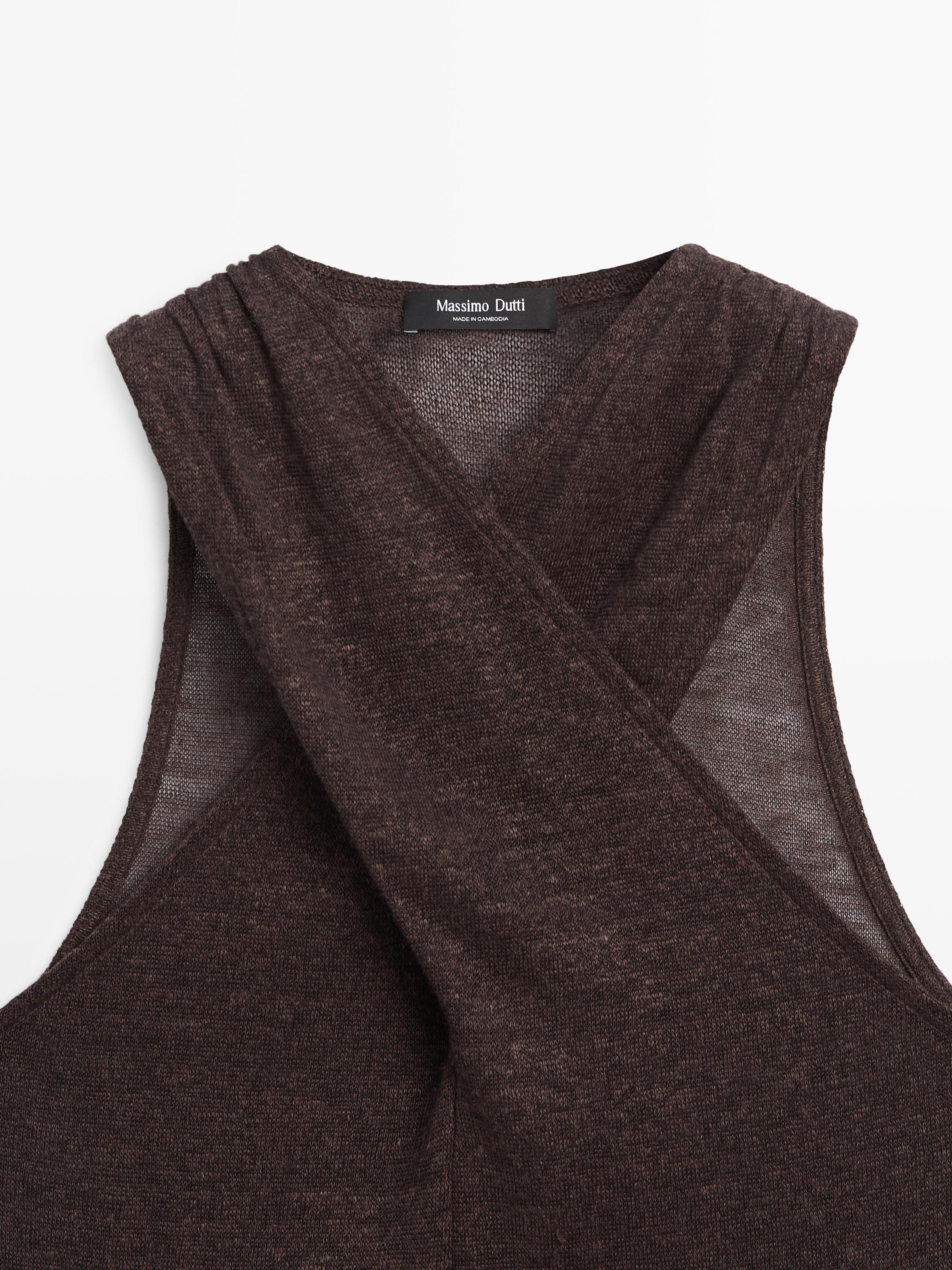 Linen blend top with surplice neckline
