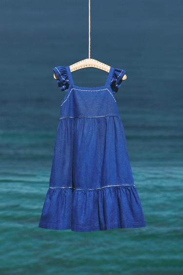 JURK MET SIERSTIKSELS EN LINNEN - Diepblauw van Zara