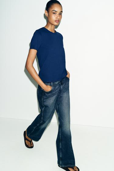 RUSTIK BOMULD T-SHIRT - marine fra Zara