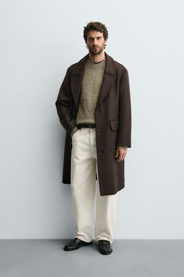 Zara relaxed fit KAPUT S VUNOM – Smeđa