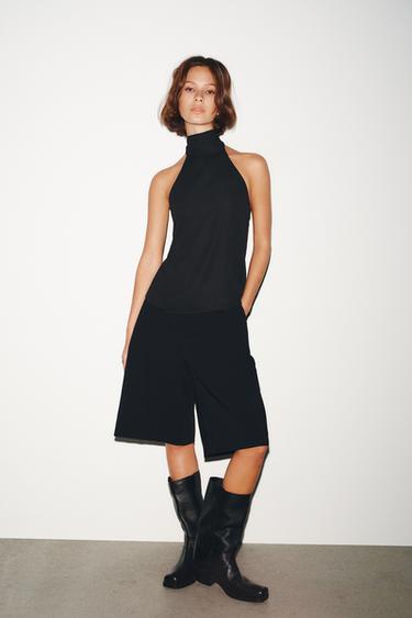 TOP À ENCOLURE AMÉRICAINE AVEC NŒUD - Noir de Zara