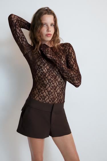 BERMUDAS CINTURA ANCHA - Marrón oscuro de Zara