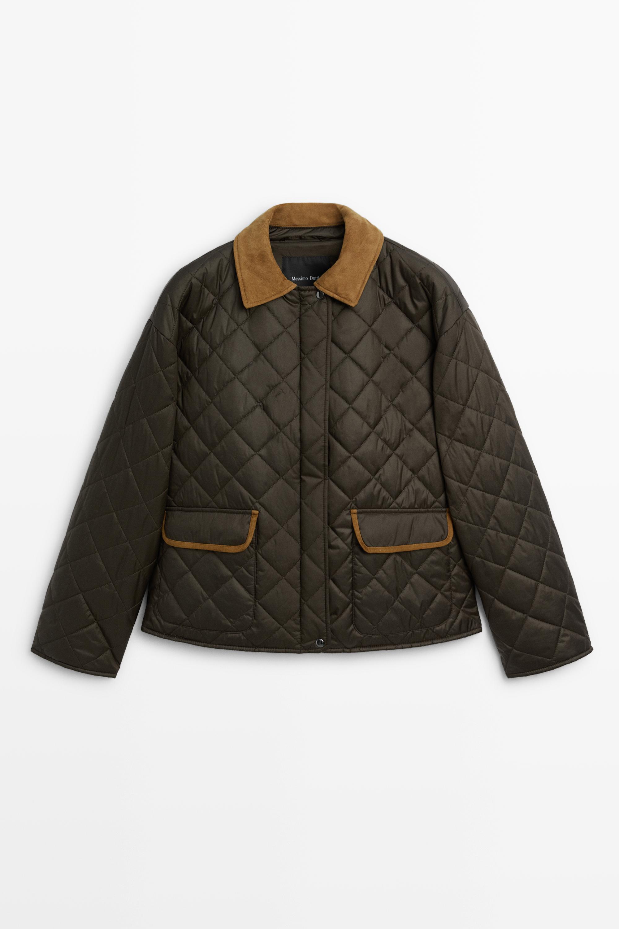 Padded short jacket with leather combination