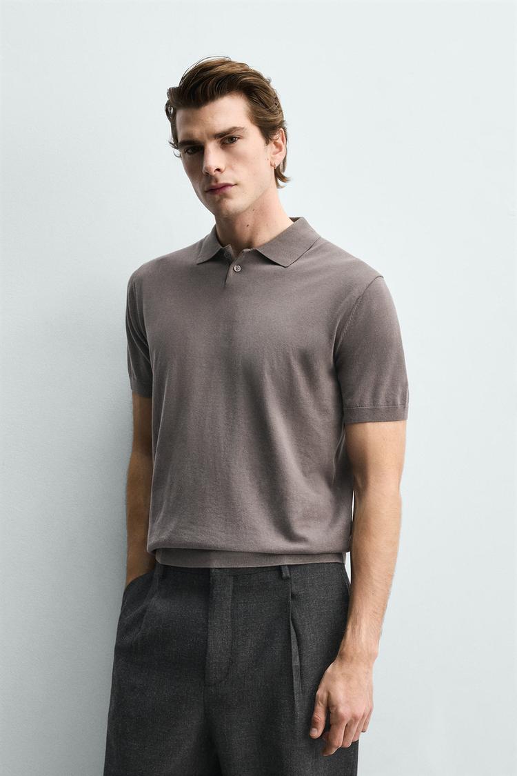 ZARA WASHED TEXTURED KNIT POLO SHIRT