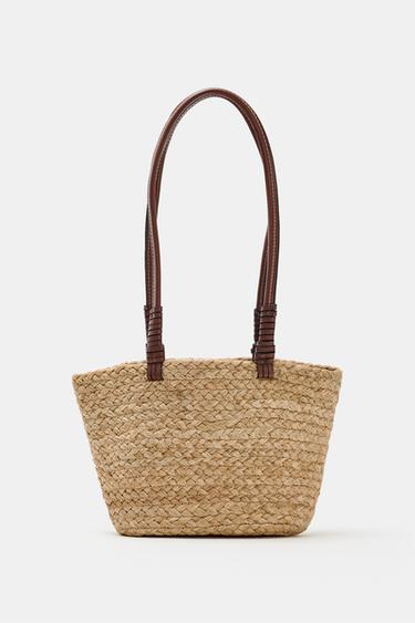 Zara JUTE MINI TOTE - Light beige