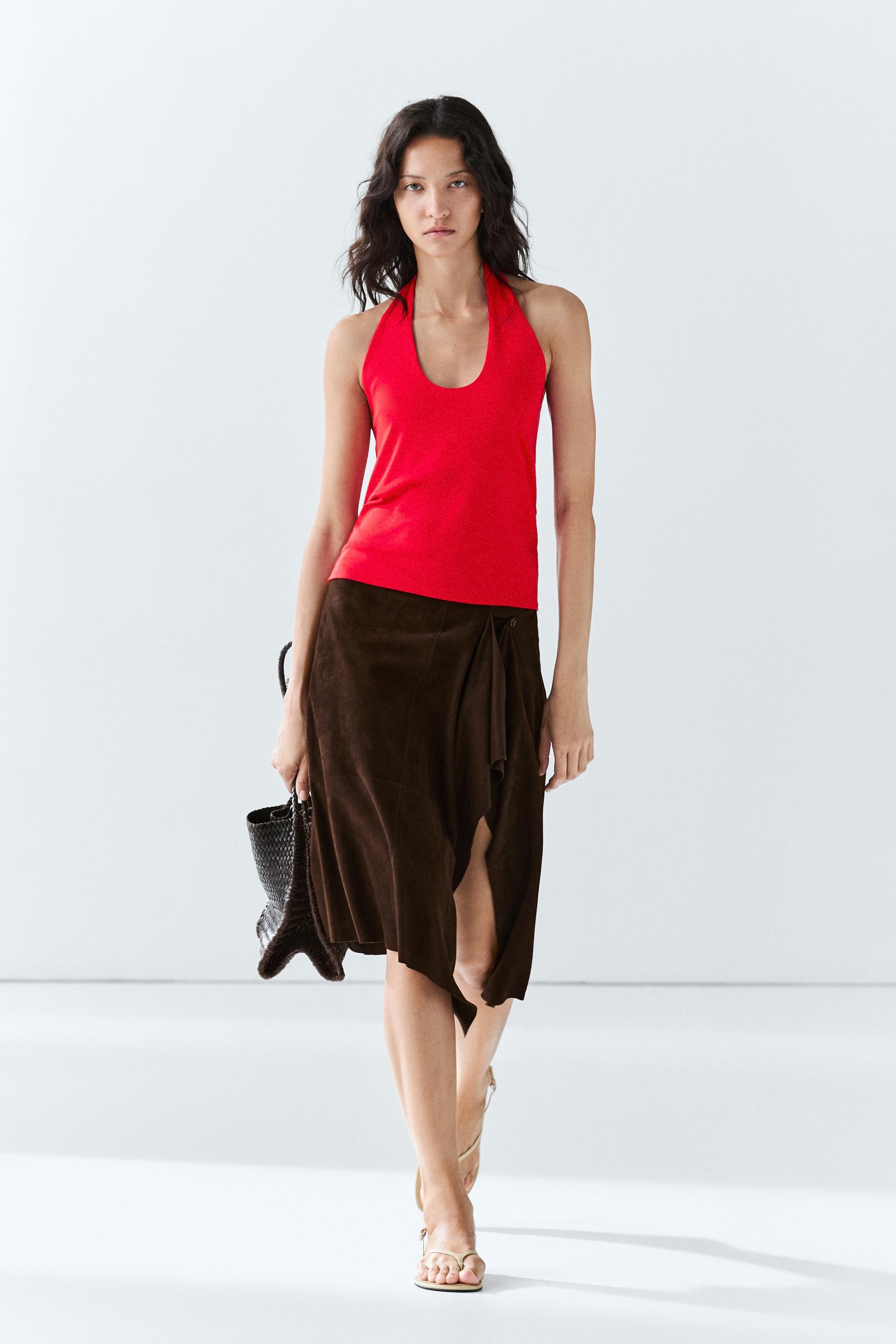 Cotton modal blend halter top — Red