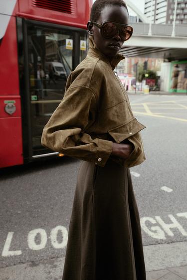 100% LEATHER BOMBER JACKET - Khaki by Zara - Image 4