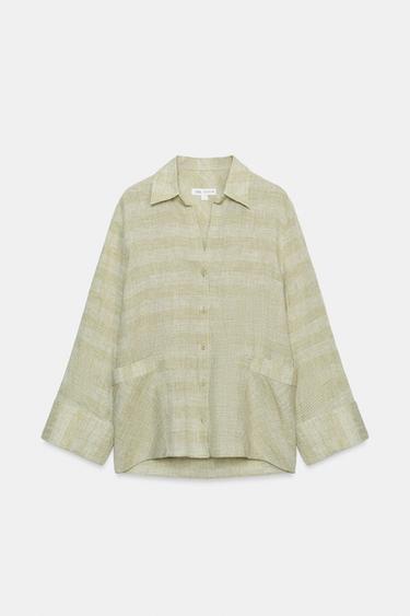 CHEMISE EN LIN À CARREAUX ZW COLLECTION - Vert de Zara - Image 3