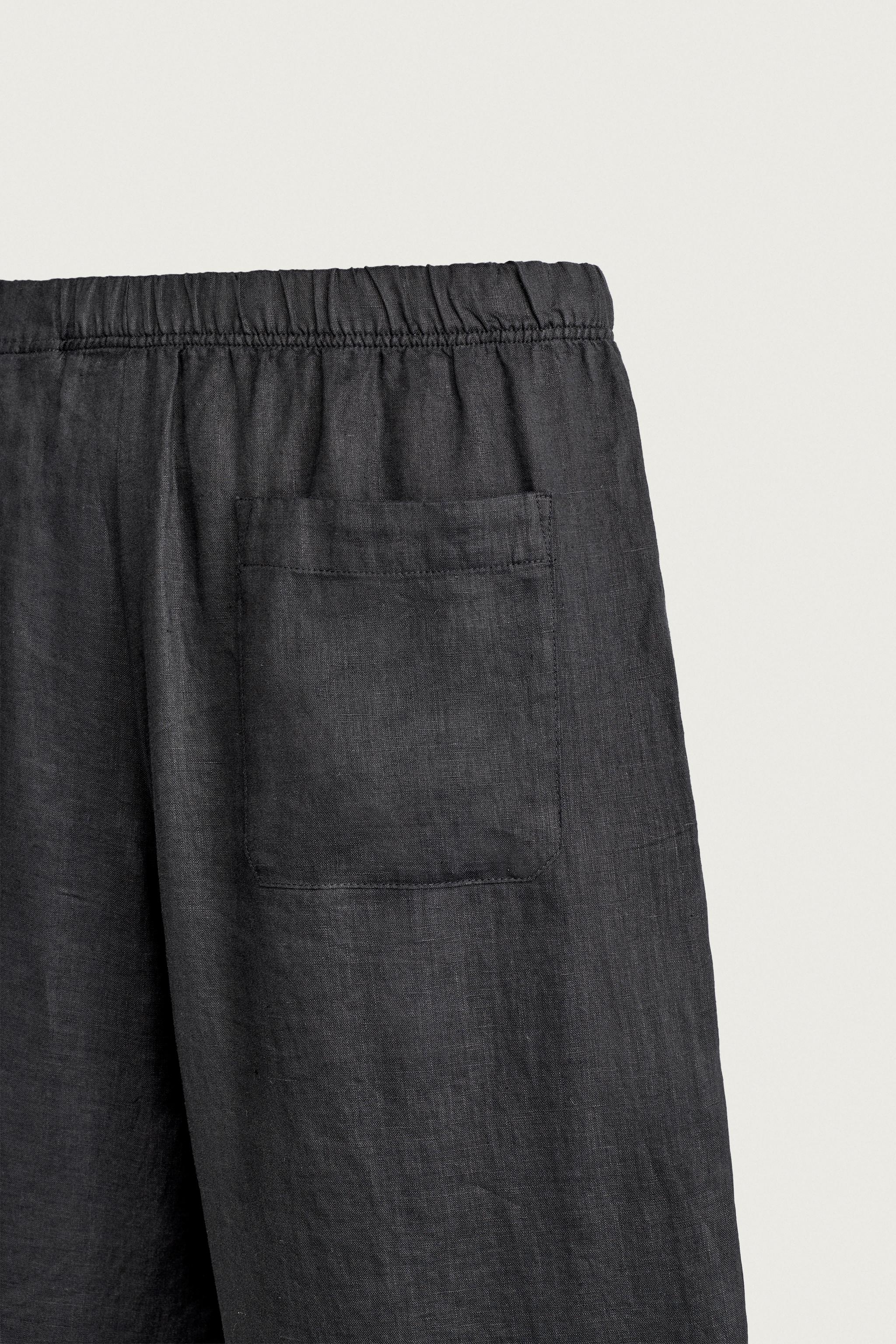 Zara %100 KETEN RELAXED FIT PANTOLON görsel 8