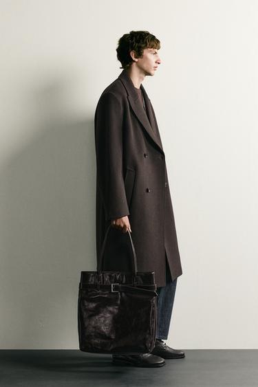 Zara DOUBLE BREASTED WOOL BLEND COAT - Brown