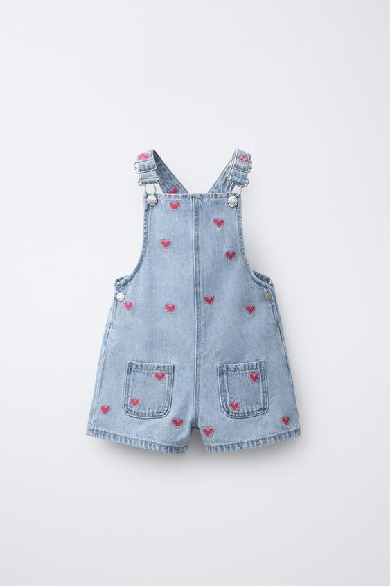 PETO DENIM BORDADO CORAZONES - Azul de Zara - Imagen 0