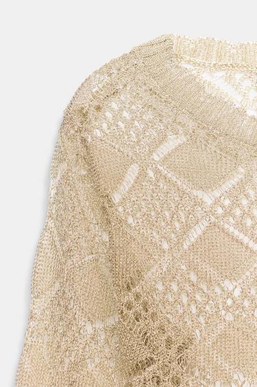 PULL EN MAILLE POINTELLE À MANCHES ÉVASÉES - Doré de Zara - Image 6