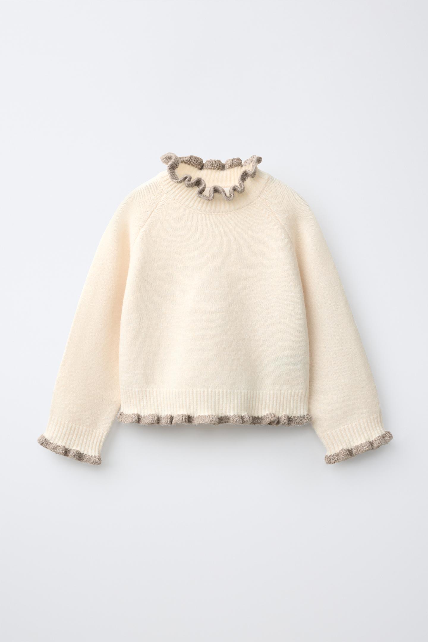 Детский свитер Zara Contrast Ruffle Knit, цвет: Экрю — фото 1