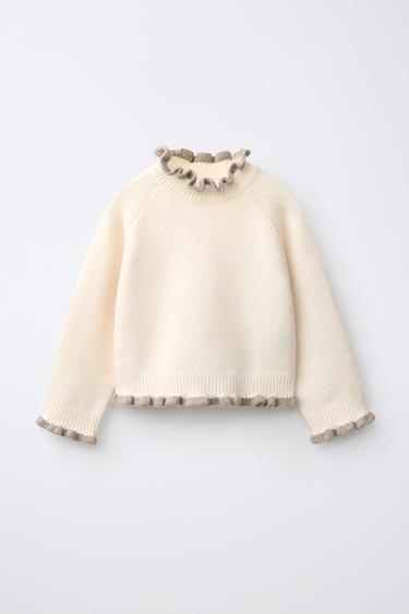TRICOT TRUI MET VOLANTS EN CONTRAST - Ecru van Zara - Afbeelding 0
