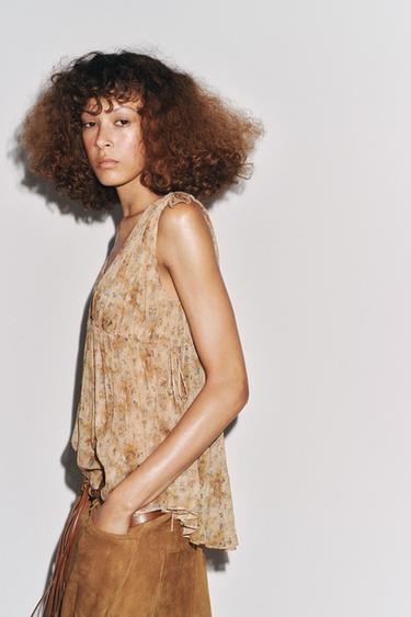 TOP À IMPRIMÉ FLORAL ZW COLLECTION - Beige-marron de Zara - Image 1