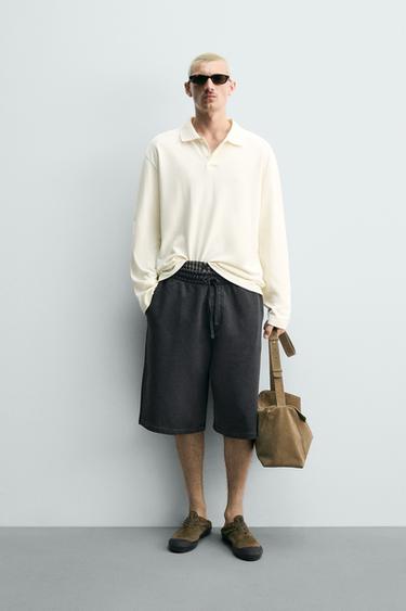 Zaras JOGGINGSHORTS RELAXED FIT MED BLEKT EFFEKT - Mörk antracit