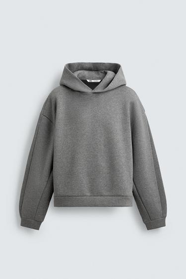 FELPA COMPATTA BOXY FIT CAPPUCCIO - Grigio mélange di Zara