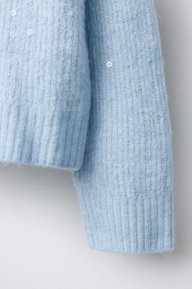 GILET EN MAILLE PAILLETTES - Bleu clair de Zara - Image 3