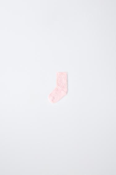 CALCETÍN MEDIO CON OLÁN ALGODÓN Y SEDA - Rosa pastel de Zara