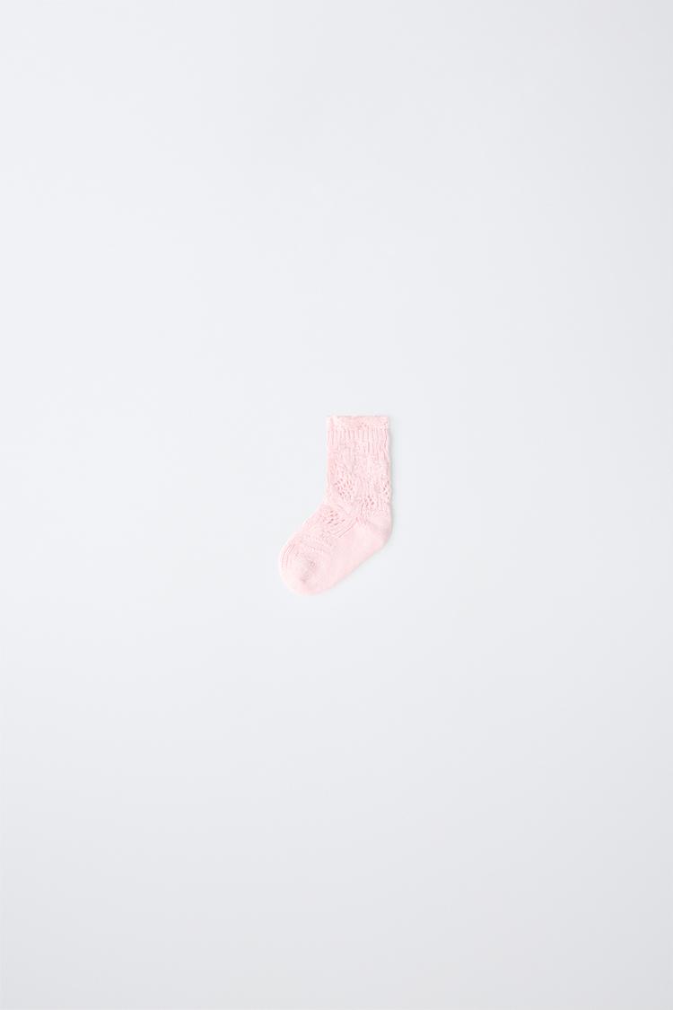SILK-BLEND RUFFLE TRIM MID-LENGTH SOCKS — Pastel pink