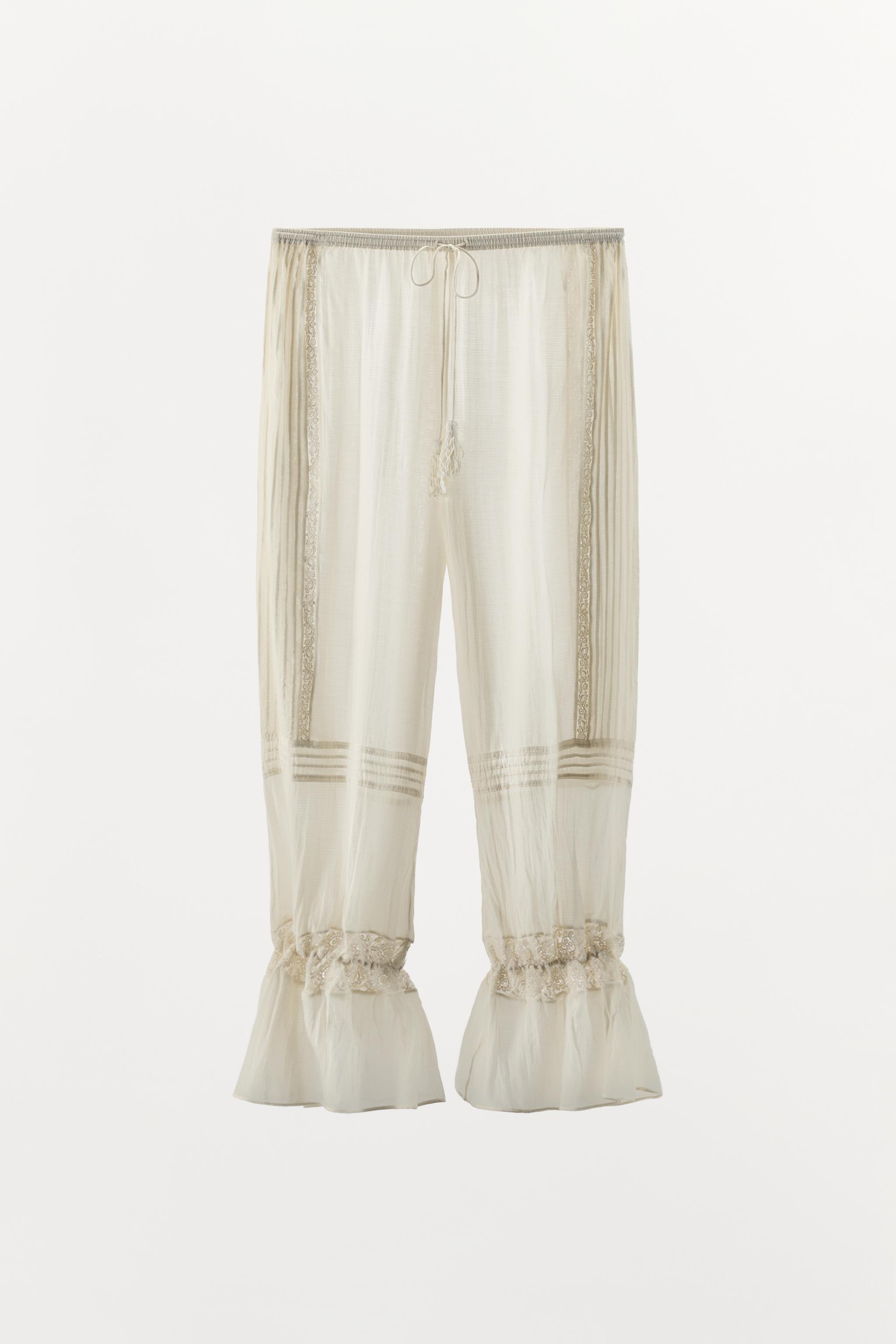 Женские брюки Zara VISCOSE BLEND LACE RUFFLE PANTS — фото 12