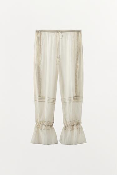 VISCOSE BLEND TROUSERS WITH LACE RUFFLE - Oyster-white by Zara - Image 11