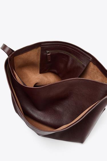 DOUBLE COMPARTMENT LEATHER BUCKET BAG - Burgundy Red by Zara - Image 8