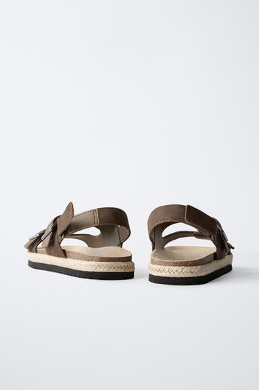 LEATHER SANDALS WITH JUTE BUCKLES - Brown by Zara - Image 4