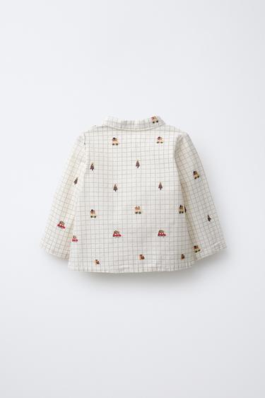 CHECK SHIRT WITH EMBROIDERED DETAILS - Ecru by Zara - Image 1