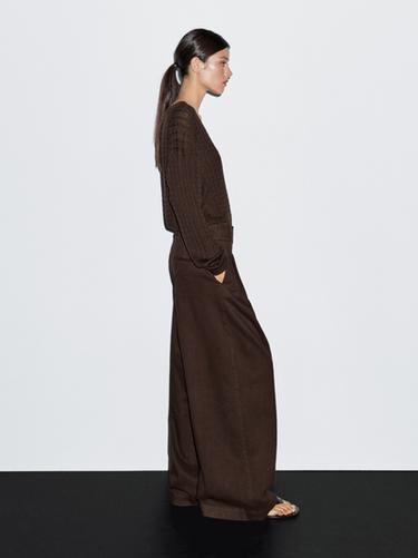 Zara High-waist wide-leg trousers - Mink marl