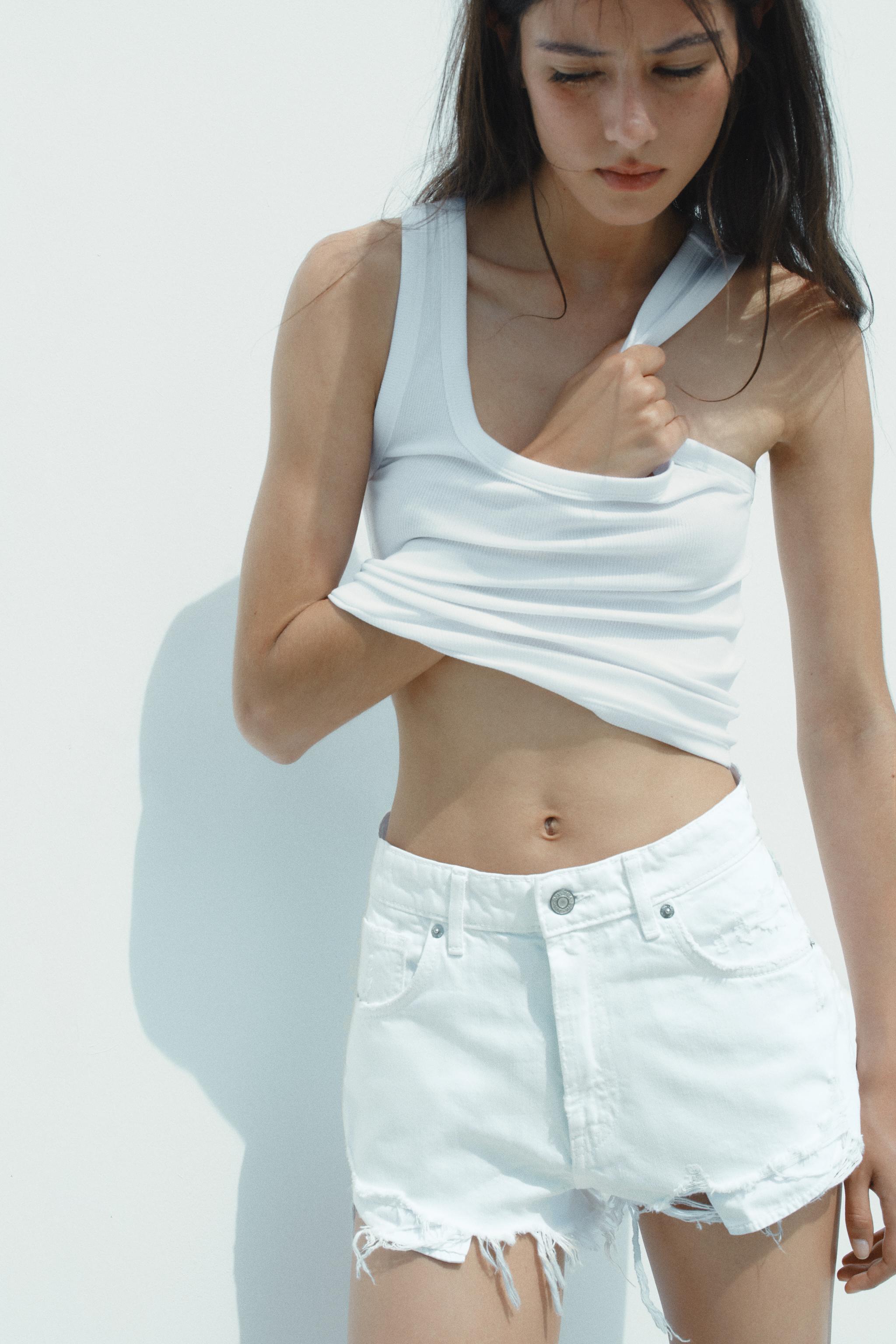 カーブハイウエストTRFデニムショーツ - ホワイト | ZARA Japan