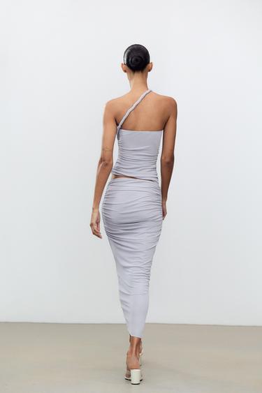 LONG SKIRT WITH GATHERED DETAIL - Blue / Grey by Zara - Image 3