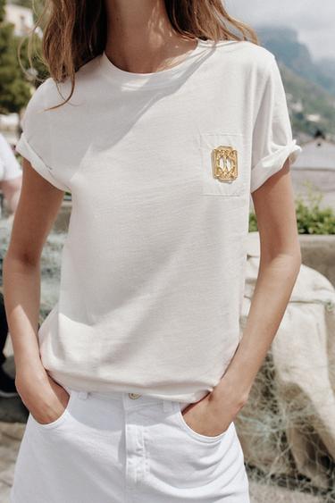 T-SHIRT PASSEMENTERIE MÉTALLIQUE - Blanc de Zara - Image 2