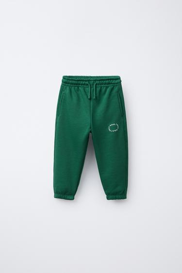 Zara BASIC TEXT JOGGER PANTS - Green - Image 0