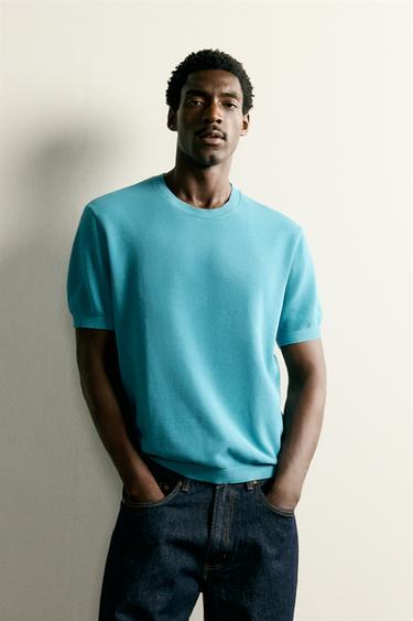 RELAXED FIT KNIT T-SHIRT - Turquoise by Zara