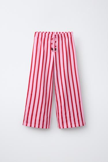STRIPED WIDE-LEG TROUSERS - Pink by Zara